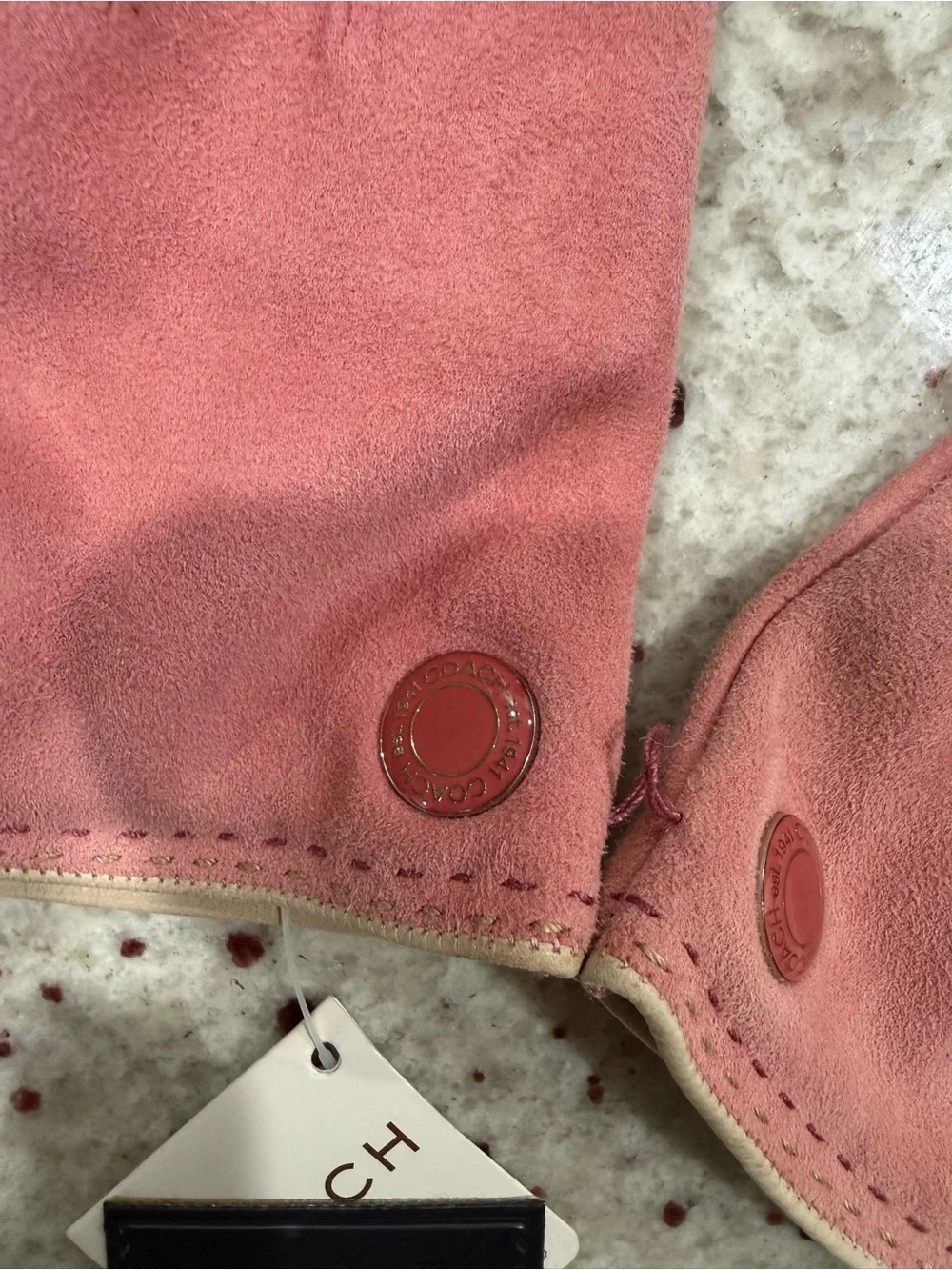 NWT Coach Pink Leather Suede Winter Gloves w/ 100% Cashmere Lining Size 8